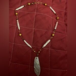 Vintage stick pearl mother of pearl goldfill necklace size 16